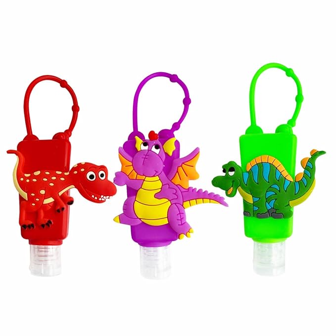6Pcs Travel Size Kids Empty Hand Sanitizer Bottles with Keychain Holder Detachable Silicone Protective Case 30ml Plastic Travel Bottles Leak Proof Refillable Containers - Dinosaur