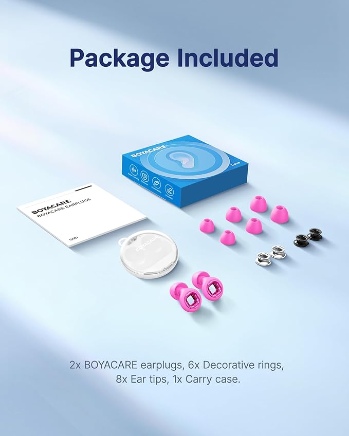 Ear Plugs for Sleeping Noise Cancelling, 45dB Reusable Earplugs for Noise Reduction, Hearing Protection Ear Plugs with 8 Ear Tips, Soft Silicone Earplugs for Sleep, Concerts, Snoring, Study (Pink)