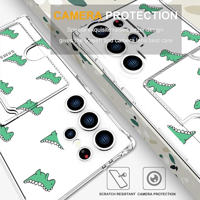 Compatible with Samsung Galaxy S24 Ultra Case Card Holder for Women Cute Design,Wallet Phone Cases Transparent Cool Kawaii Protective (Clear Lovely Dinosaurs Animal)