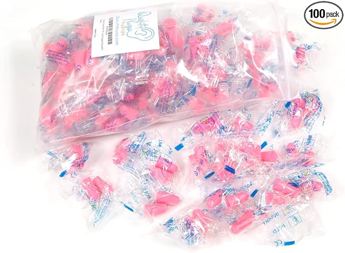 Quality Pink Foam Earplugs 100 Pair - 30dB for Small Ear Canal Side Sleepers - Soft Ear Plugs for Kids Women Children Sleeping Snoring Music Work - Noise Cancelling, Individually Wrapped & Disposable