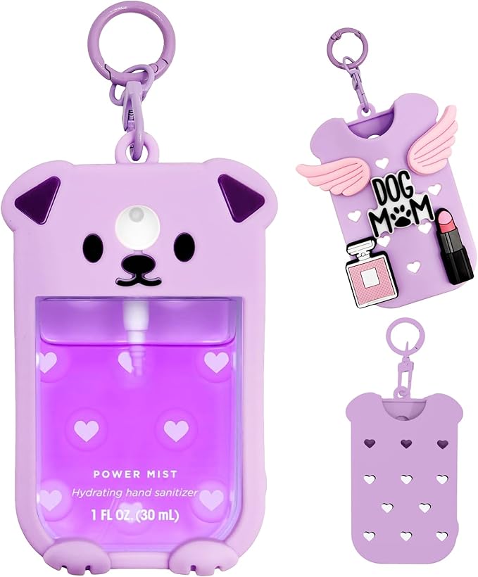 Puppy Silicone Case for Touchland Hand Sanitizer Spray 1 floz (30ml), Cute Dog Cover with Keychain & 5 Charms
