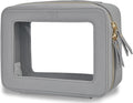 NGIL Clear Faux Leather Travel Toiletry Bag, Makeup Bag Organizer for Women, Clear Window & Gold Zipper Makeup Bag, Road Trip Essential, Skincare, Cruise Ship Essentials (Grey)