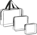 HAOGUAGUA 3 Pieces Large Clear Travel Bags for Toiletries, Waterproof Clear Plastic Cosmetic Makeup Bags, Transparent Packing Organizer Storage Bags (Black)