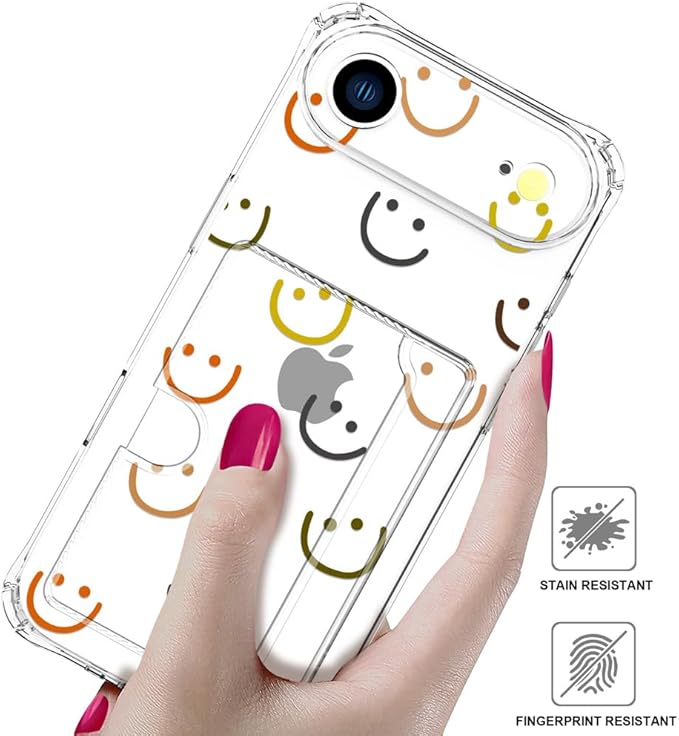 Compatible with iPhone 17 Air Case Card Holder for Women Cute Design,Wallet Phone Cases Transparent Cool Kawaii Protective (Clear Smiley Face)