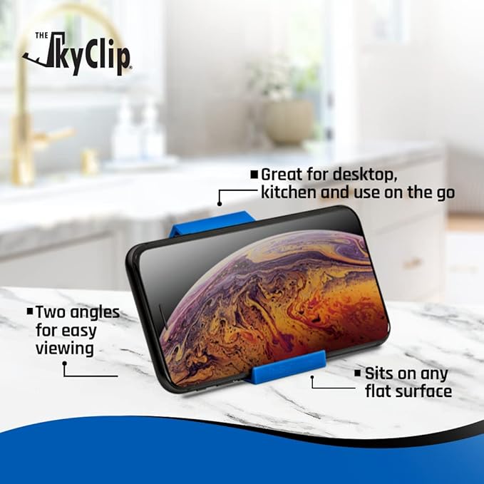 The SkyClip Airplane Cell Phone Back of Seat Inflight Tray Table Clip and Sturdy Phone Stand, Compatible with iPhone, Android, Tablets, and Readers, Travel Must Have (Blue 2 Pack)