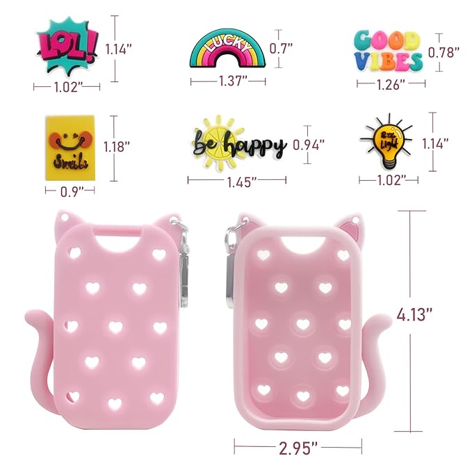 Silicone Case Compatible with Touchland Hand Sanitizer Spray 1 FL OZ/30ML,Stylish & Portable Hand Sanitizer Spray Accessory with 6 Charms Decorations & a Keychain (Pink)