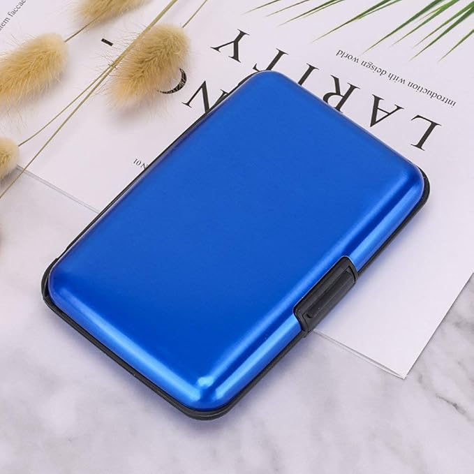 ELFISH RFID Blocking Credit Card Protector Aluminum ID Case Hard Shell Business Card Holders Metal Wallet for Men or Women (blue)