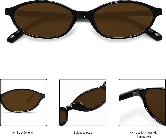 GUVIVI Retro Oval Sunglasses for Women Chic Cat Eye 90s Sunnies Lightweight Narrow Shades Trendy UV protection Sun Glasses