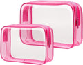 PACKISM TSA Approved Toiletry Bag 2 Pack - 1 Medium TSA Quart Carry-On & 1 Large for Checked Luggage, Water-resistant Clear Makeup Bag Clear Travel Bags for Toiletries, Matte Rose Red