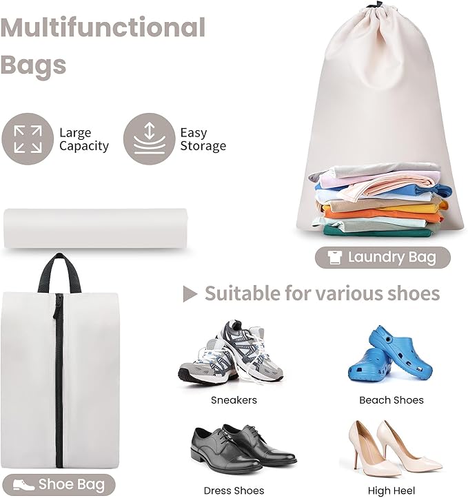 Mesh Packing Cubes for Travel, Durable Luggage Organizer with Sturdy Material and Double Zippers, Comprehensive Set for Travel Accessories Storage, 8 set, cream