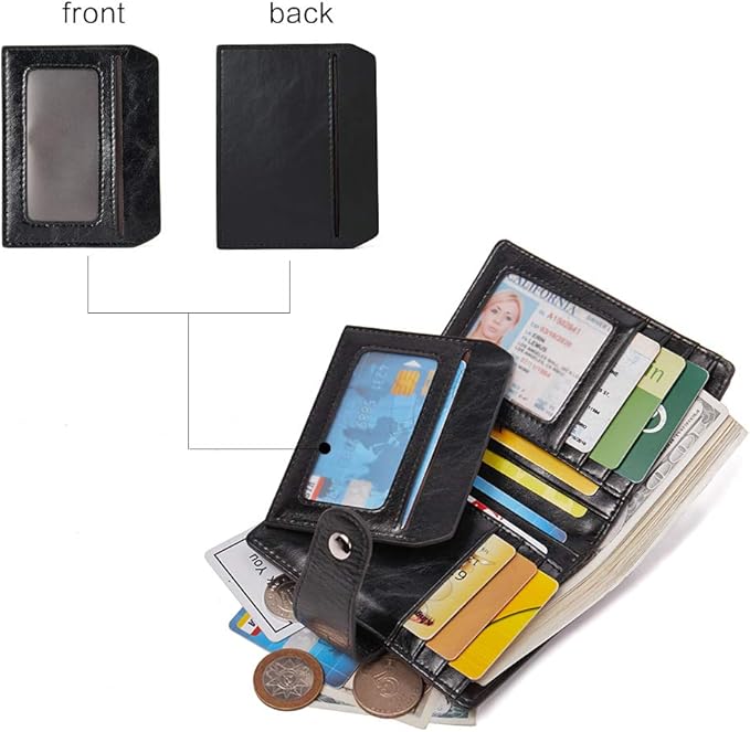 BOSTANTEN Women Leather Wallet RFID Blocking Small Bifold Zipper Pocket Wallet Card Case Purse with ID Window