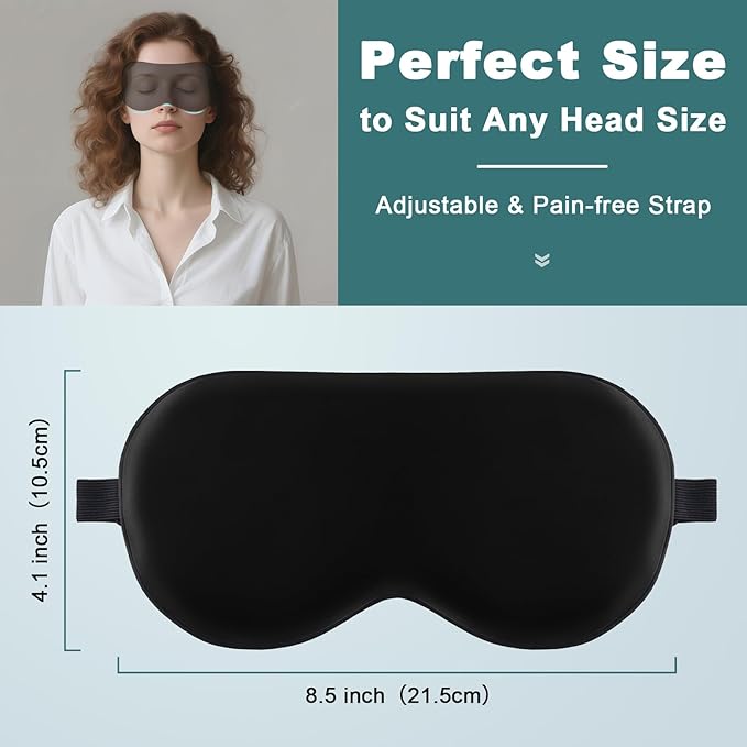 Sleep Mask for Side Sleeper Women Men, Eye Mask for Sleeping Light Blocking, 3D Contoured Cup Sleeping Mask, Soft Breathable Sleep Eye Mask with Adjustable Elastic Strap for Travel (Black01)