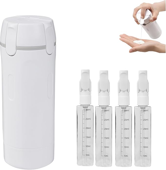 4 in 1 Travel Dispenser,Travel Bottles for Toiletries,Travel Dispenser Bottle,Refillable,Suitable for Storing Shampoo, Shower Gel,Suitable for Vacation Camping and Gym. (White)