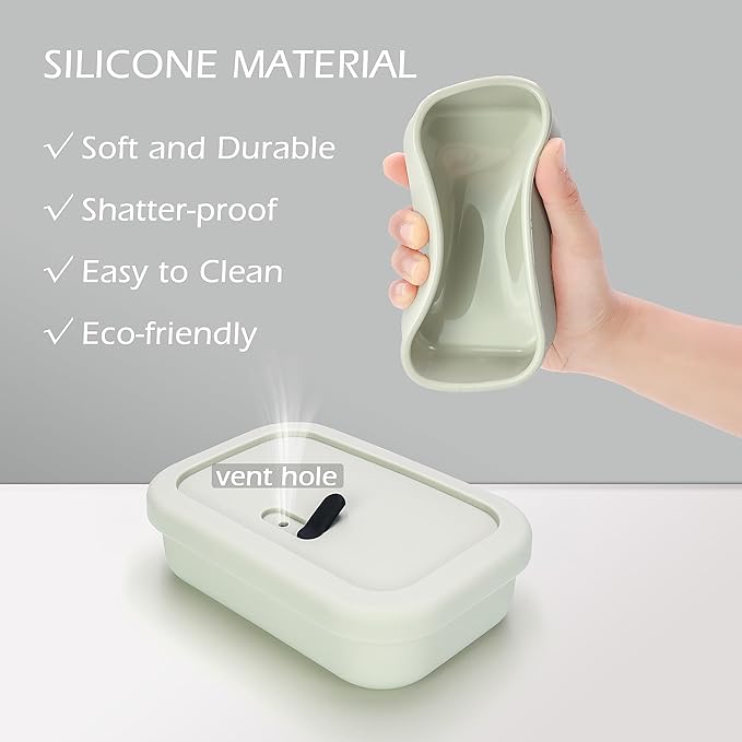AIDIMMING Enhanced Leak Proof Travel Soap Case,Shatterproof Silicone Soap Holder for Traveling, Shampoo and Conditioner Bars Dish with Slip Soap Saver Pad,Portable Soap Box (Offwhite&Offwhite)
