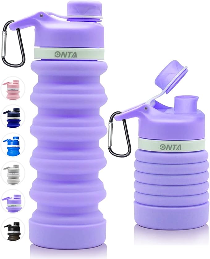 ONTA Collapsible BPA Free Silicone Water Bottle, 20oz - Portable, Leakproof, Easy Clean, Shatter Resistant, Travel Friendly