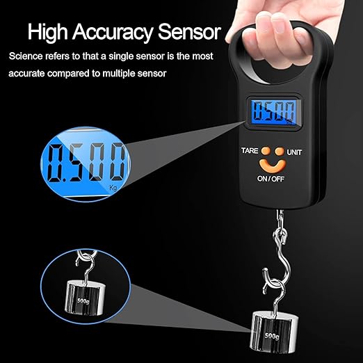 SKEAP Digital Fish Scale Luggage Scale, 110lb/50kg - Backlit LCD Display, Fishing Scale with 2 AAA Batteries Included, Fishing Gifts for Men