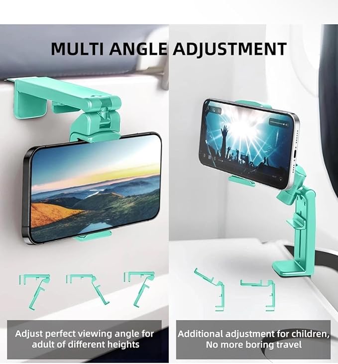 Airplane Travel Essentials Phone Holder, Universal Handsfree Phone Mount for Flying with 360 Degree Rotation, Accessory for Airplane, Travel Must Haves Phone Stand for Desk (Light Green)