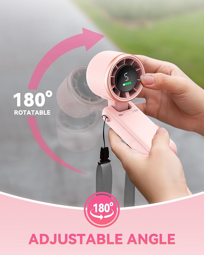PlayHot Portable Handheld Turbo Fan, 5-Speed Personal Fans, 5000mAh Rechargeable Fans Up to 12 Hours, Weight only 0.6lb Small Fan, Hand/Neck/Desk Fan 3 IN 1, Beach Vacation Essentials(Pink)
