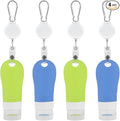 LUEXBOX 4 PACK Portable Travel Bottle Set, Leakproof Silicone Bottles with Stretchable Lanyard, Travel Sized Empty Liquid Bottles Container, Reusable, Squeezable and Refillable (Blue & Green)