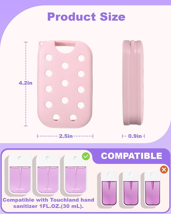 Palksky Hand Sanitizer Spray Case for Touchland,Hand Sanitizer Case with Keychain Holder for Power Mist and Glow Mist1 fl OZ Travel Size(Pink),Not Include Spray
