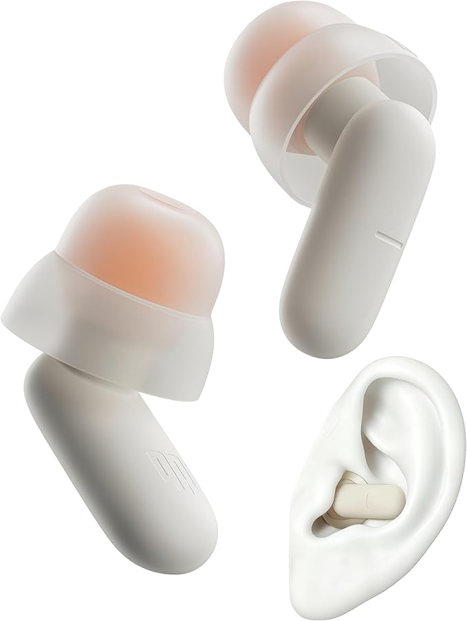 Ear Plugs for Sleeping All-Night Wear without Ear Pain Side Sleeper Patent Qufits Eartips Ultra-Comfy Reusable Earplugs for Sleep, Focus, Study, Travel, 23dB Noise Reduction - Beige