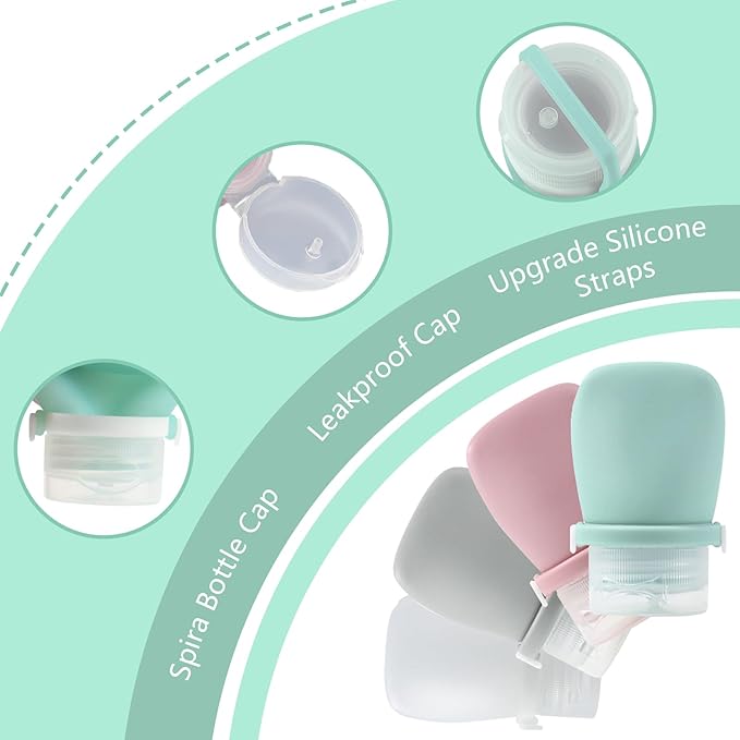 Silicone Travel Bottles Set for Toiletries, Leak Proof Refillable Squeezable Containers, Travel Containers 38ml（1.3oz） for Shampoo Conditioner Lotion Liquids, with Storage Bag Tag