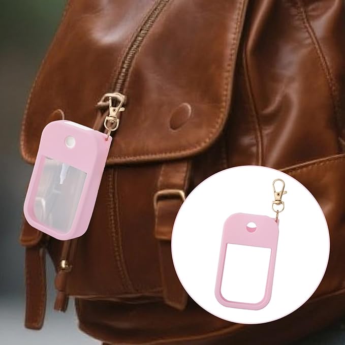 lasuroa Hand Sanitizer Spray Case, Thickened Silicone Case Compatible with Touchland Hand Sanitizer Spray with Keychain for 1 Fl Oz Portable Accessory for Travel (Pink)
