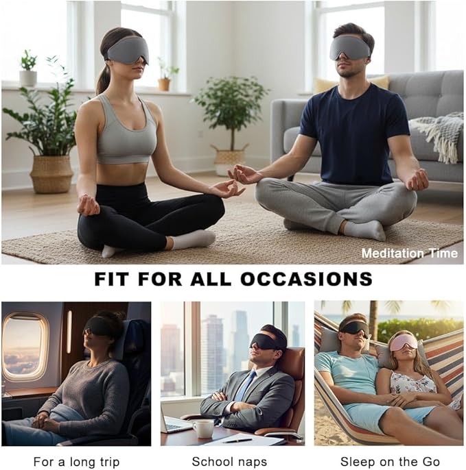 3D Contoured Sleep Eye mask Side Sleeper Men Women Zero Eye Pressure high Density Memory Foam Soft Breathable Light Blocking Night Blindfold Travel Yoga Napping Pink