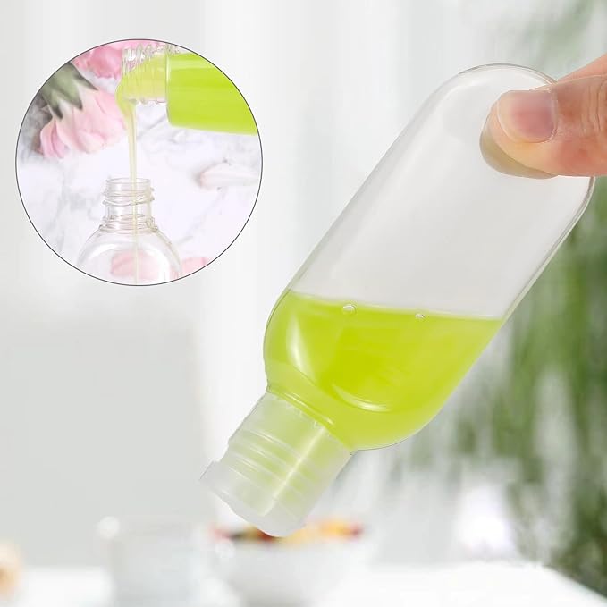 50 PCS Travel Size Bottles with Hand Sanitizer Keychain, 1 OZ (30ML) Refillable Squeeze Containers for Backpack, Portable Plastic Small Empty Leakproof Bottles