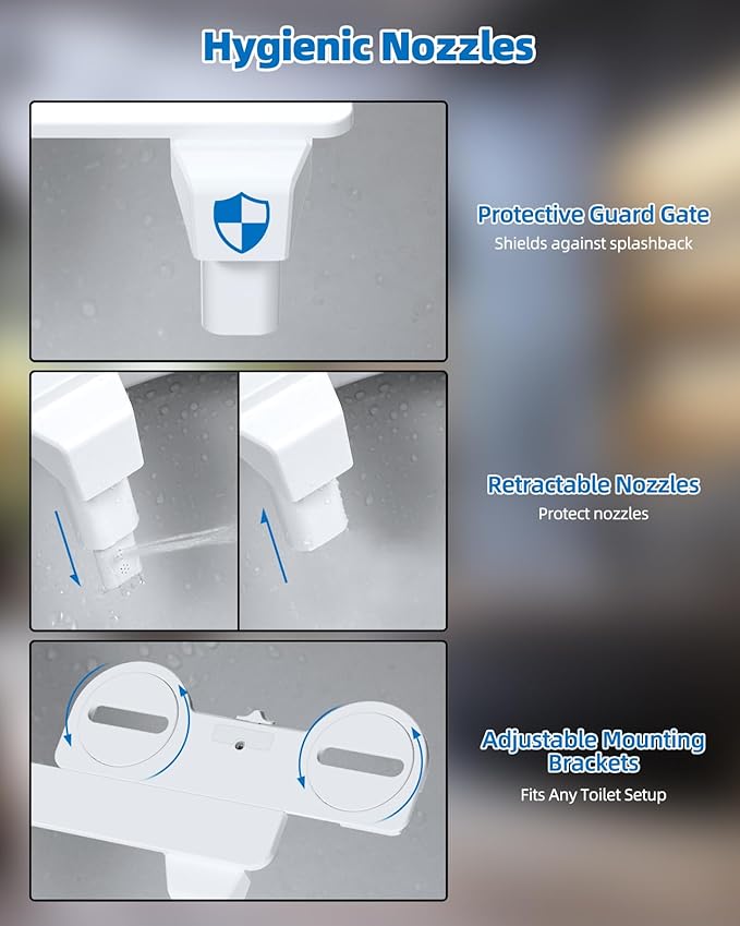 Hibbent 2 Pack Bidet Attachment for Toilet, Non-Electric Dual Nozzle for Frontal & Rear Wash, Adjustable Water Pressure Control, Fresh Water Bidet Toilet Seat, Self Cleaning Water Sprayer, Chrome