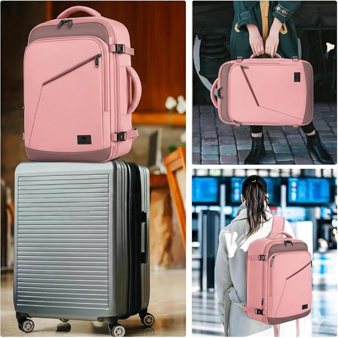 MATEIN Pink Travel Backpack for Women, 40L Water Resistant Carry on Backpack Flight Approved with Chest Strap, Large Travelling Bag for Womens, Cute Casual Daypack for Overnight, Outdoors
