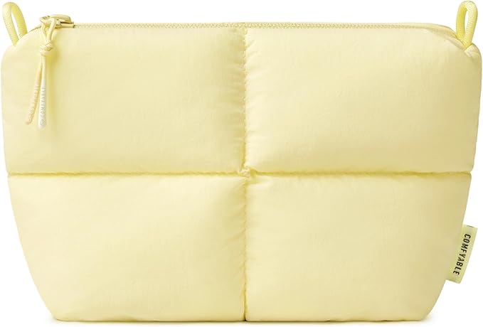 Comfyable Puffy Electronics Organizer Travel Case, Cute Tech Pouch for Women Men, Cable Storage Bag for Charger, Phone, Power Bank, Cord, Compact Tech Accessories Pouch, Butter Yellow
