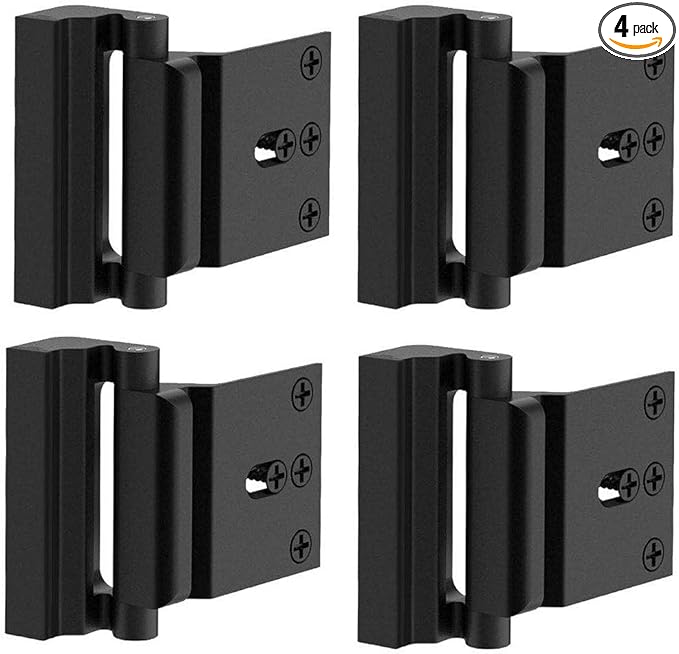 4 Pack Door Reinforcement Locks with 16 Screws, Home Security Door Lock Stop for Toddler, Childproof Door Lock Night Lock Withstand 800 Lbs Black