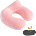 Inflatable Travel Pillow, Neck Pillow Support for Traveling, Airplanes, Cars, and Offices with Compact Carrying Bag, Soft Velvet Washable Cover, Ideal for Adult Sleepers (Pink)