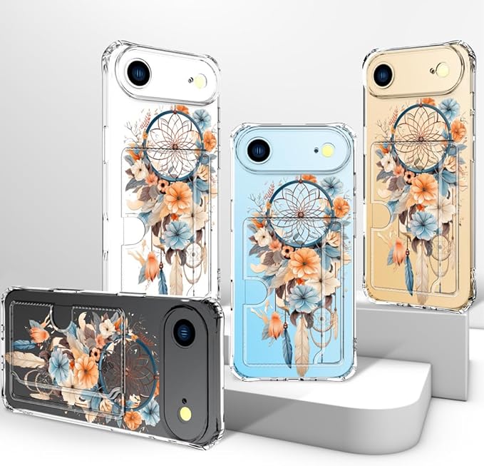 Compatible with iPhone 17 Air Case Card Holder for Women Cute Design,Wallet Phone Cases Transparent Cool Kawaii Protective (Clear Dreamcatcher Dream Cather)