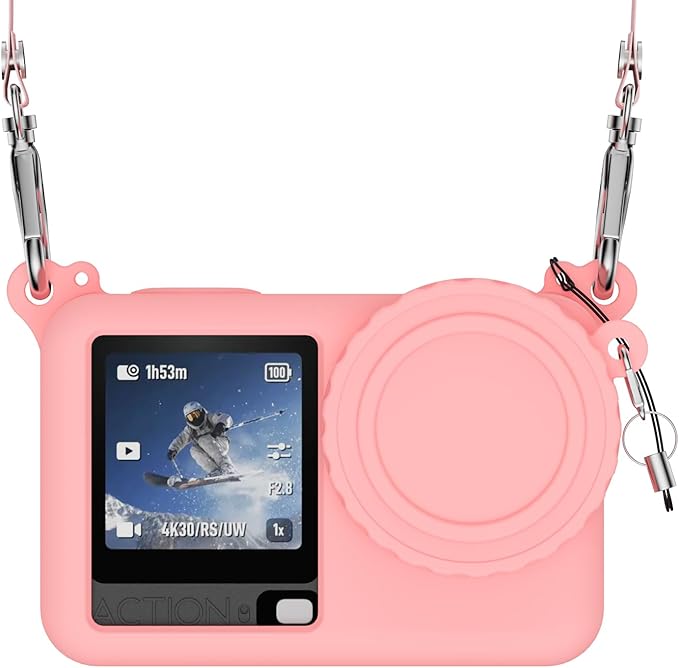 Case for DJI Osmo Action 6 with Lanyard, Soft Silicone Non-Slip Anti-Drop Wear-Proof and Washable Action Camera Protector Case Compatible with DJI Osmo Action 6 Accessories (Pink)