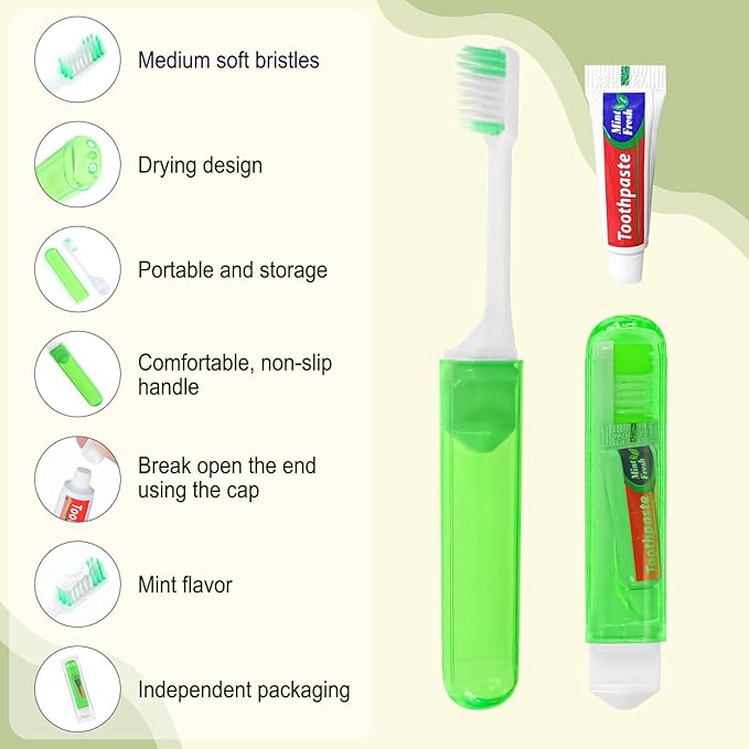Travel Toothbrush, Toothbrush and Toothpaste Travel Set, Individually Packaged, Includes Storage Case, Foldable Design, 5 Colors, Ideal for Business Trips, and Hotels (50-Pack)