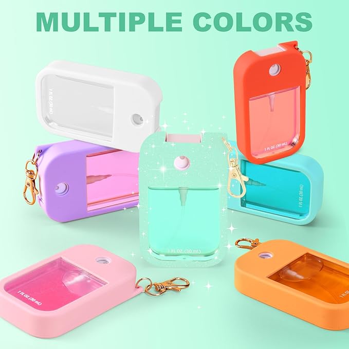 Palksky Silicone Case Compatible with Touchland Hand Sanitizer Spray (Fit for 1 FL OZ/30 mL Ver), Portable keychain(Glitter Sequin Green),Travel Size