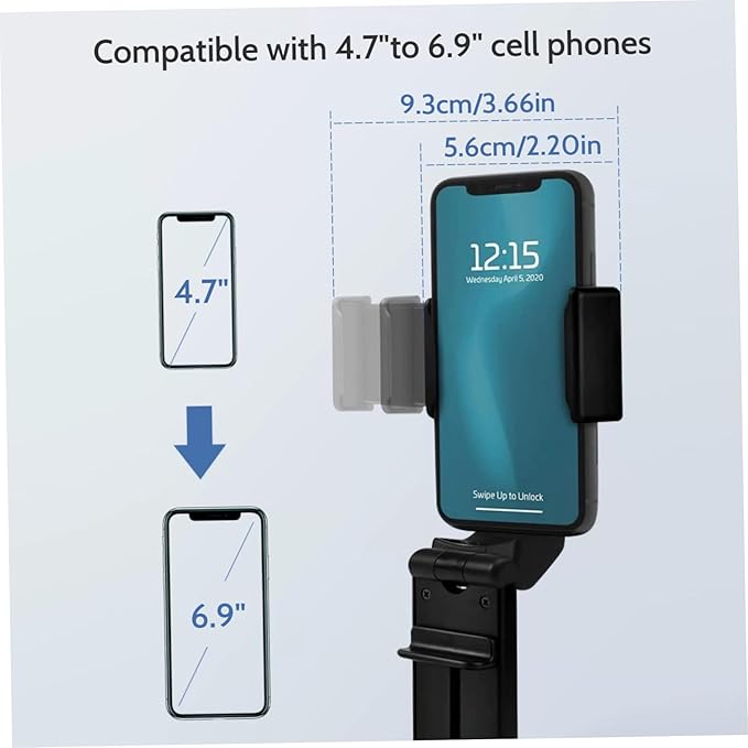 Airplane Phone Holder, 360° Rotating Adjustable Phone Stand, Standing/Clip-on Plane Phone Holder 4.7"" to 6.9"" Cell Phones, Universal Travel Essentials, Adjustable Phone Stand, Black