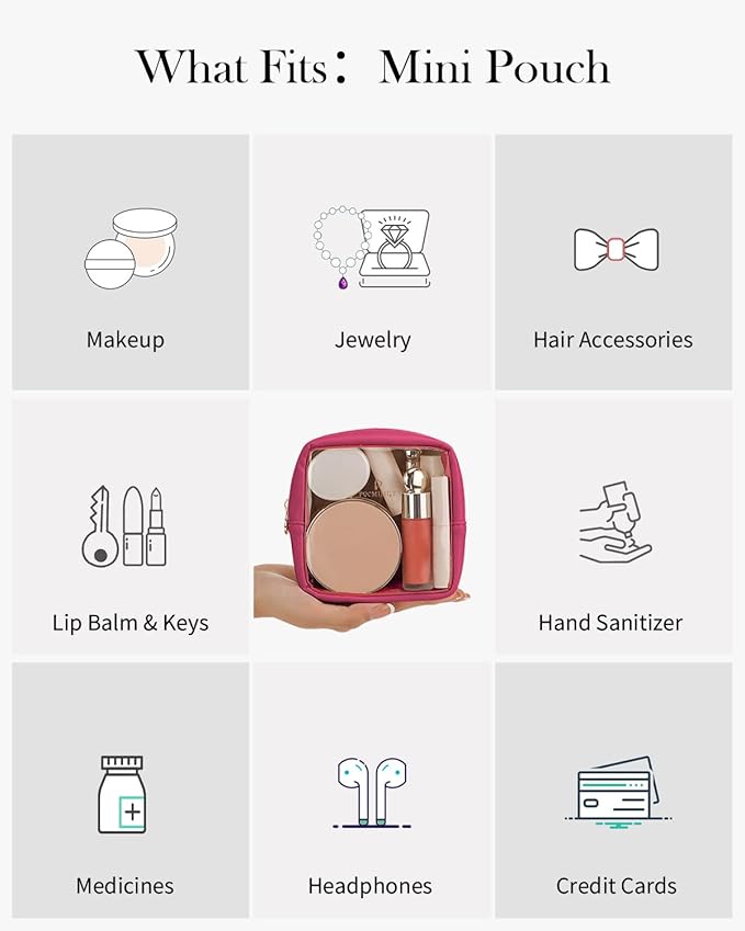 Pocmimut Clear Makeup Bag, Easy to Find Mini Makeup Bag for Purse, Travel Makeup Bag for Car, Compact Cosmetic Pouch for Daily Essentials,Hot Pink