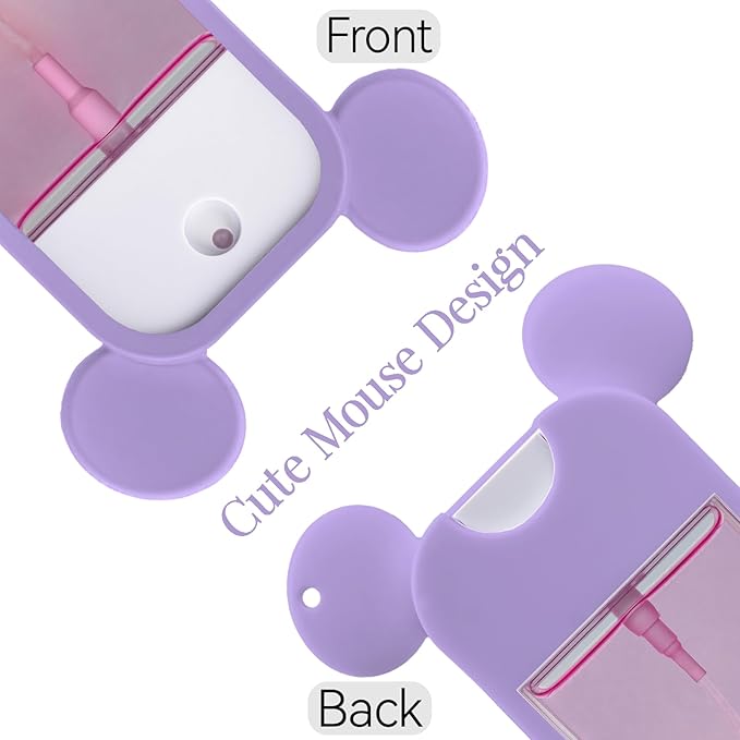 TERPINK 2 Pack Silicone Case Compatible with Touchland Hand Sanitizer Spray 1 fl oz, Mouse Design Protective Case with Keychain, Hand Sanitizer Spray Accessory (White+Purple)