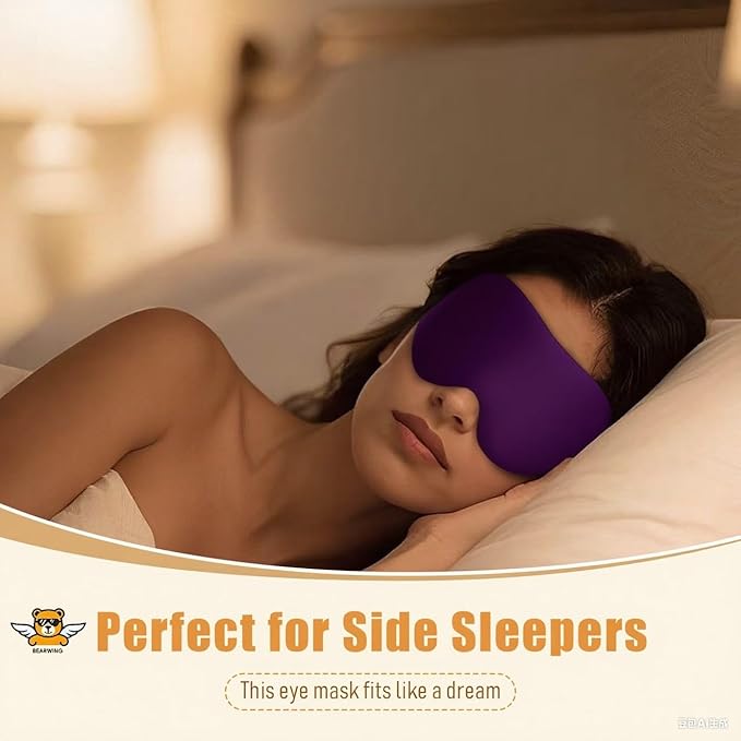 100% Light Blocking Sleep Mask, Only 0.73oz Light Comfortable 3D Contoured Memory Foam, Blink Freely Eye Masks for Sleep, Travel, Nap, for Women, Purple
