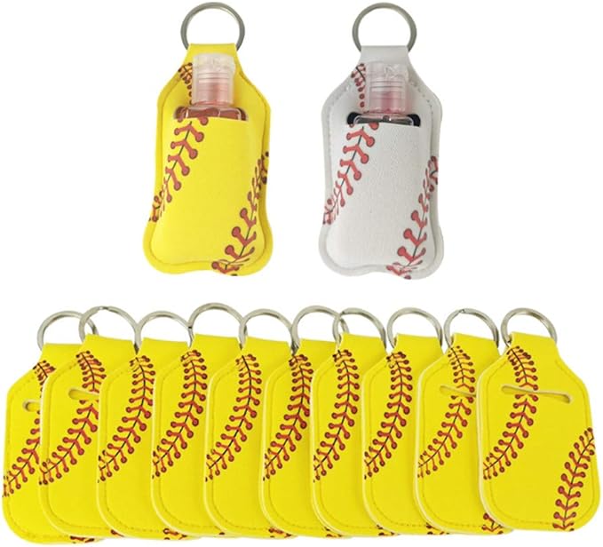 4 Piece Hand Sanitizer Bottle Holder Keyring-Ranxizy Neoprene Keychain for 30ML Gym Shampoo Lotion Soap Perfume and Liquids Travel Containers,Yellow Baseball