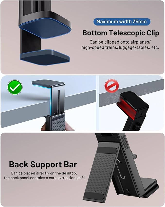 JINSERTA Magnetic Airplane Phone Holder, Travel Essentials Phone Mount for Desk with Multi-Directional 360 Degree Rotation,Travel Accessories Must Haves Phone Holder for Flying,Table or Outdoor