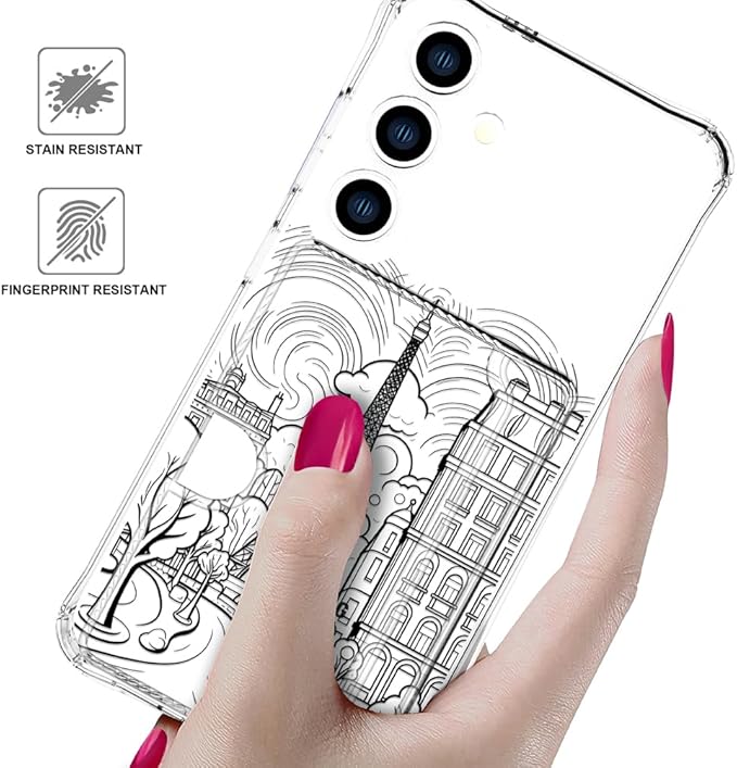 Compatible with Samsung Galaxy S24+ Plus / S25+ Plus Case Card Holder for Women Cute Design,Wallet Phone Cases Transparent Cool Kawaii Protective (Clear Paris City Eiffel Tower)