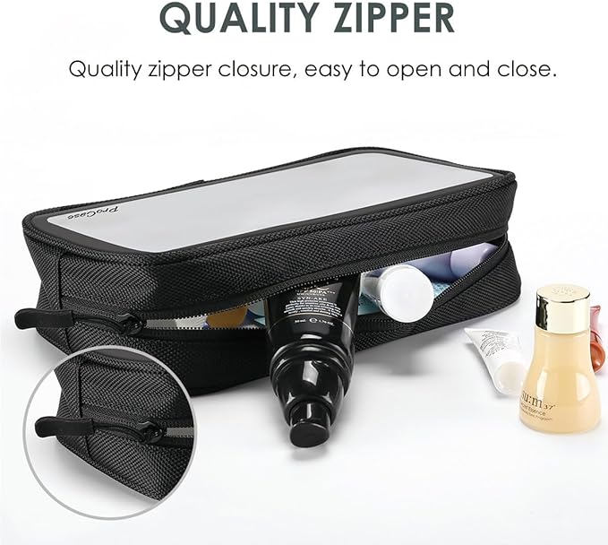 ProCase TSA Approved Travel Toiletry Bag Pouch, Matte Clear Travel Organizer Airport Carry-On Checkpoint Airline Compliant Storage Bag -1 Pack, Black