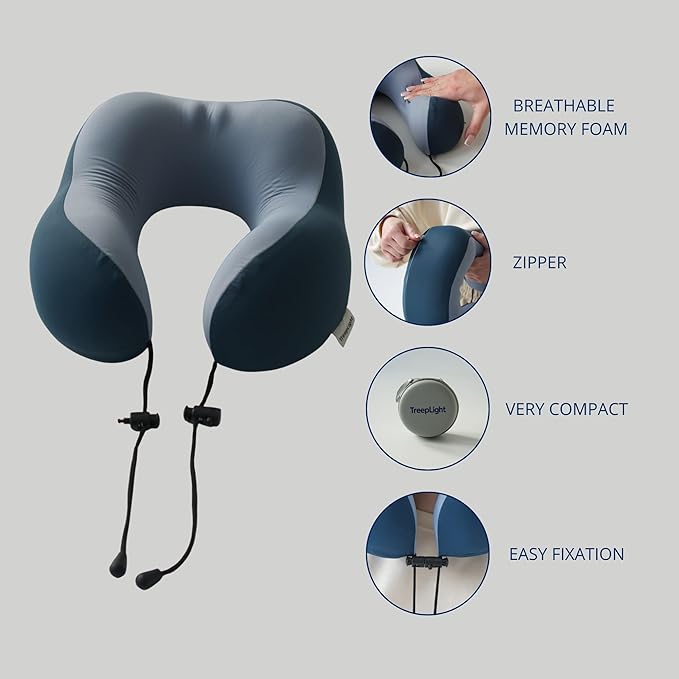Travel Pillow Set – Memory Foam Neck Pillow with 3D Sleep Mask, Eye Mask for Sleeping, Free Earplugs & Compact Case, Travel Essentials for Airplane, Gift for Men & Women
