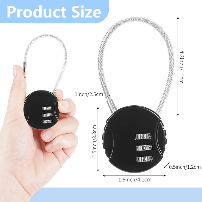 Moxweyeni 8 Pack Combination Wire Lock 3 Digit Small Combo Luggage Number Cable Padlock Outdoor Waterproof Resettable Lock for School Gym Locker Travel Backpack Suitcase Storage (Black Color)