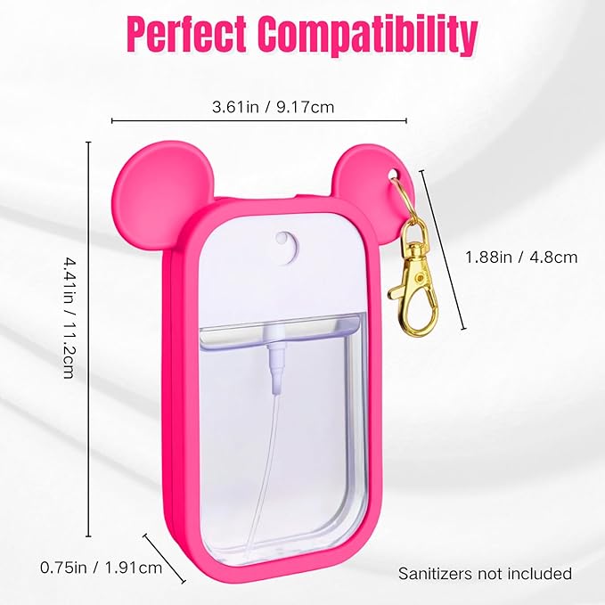 Mouse Design Silicone Case Compatible with Touchland Hand Sanitizer Spray 1 fl oz, Silicone Protective Case Holder with Keychain for Power Mist and Glow Mist, Rose Red