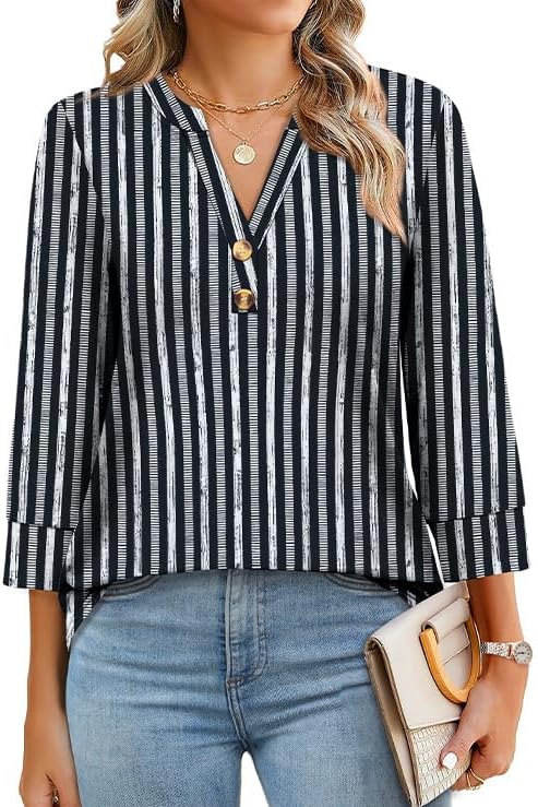 OFEEFAN Womens Tops 3/4 Sleeve Henley Shirts for Women Summer Outfits Fashion Clothing